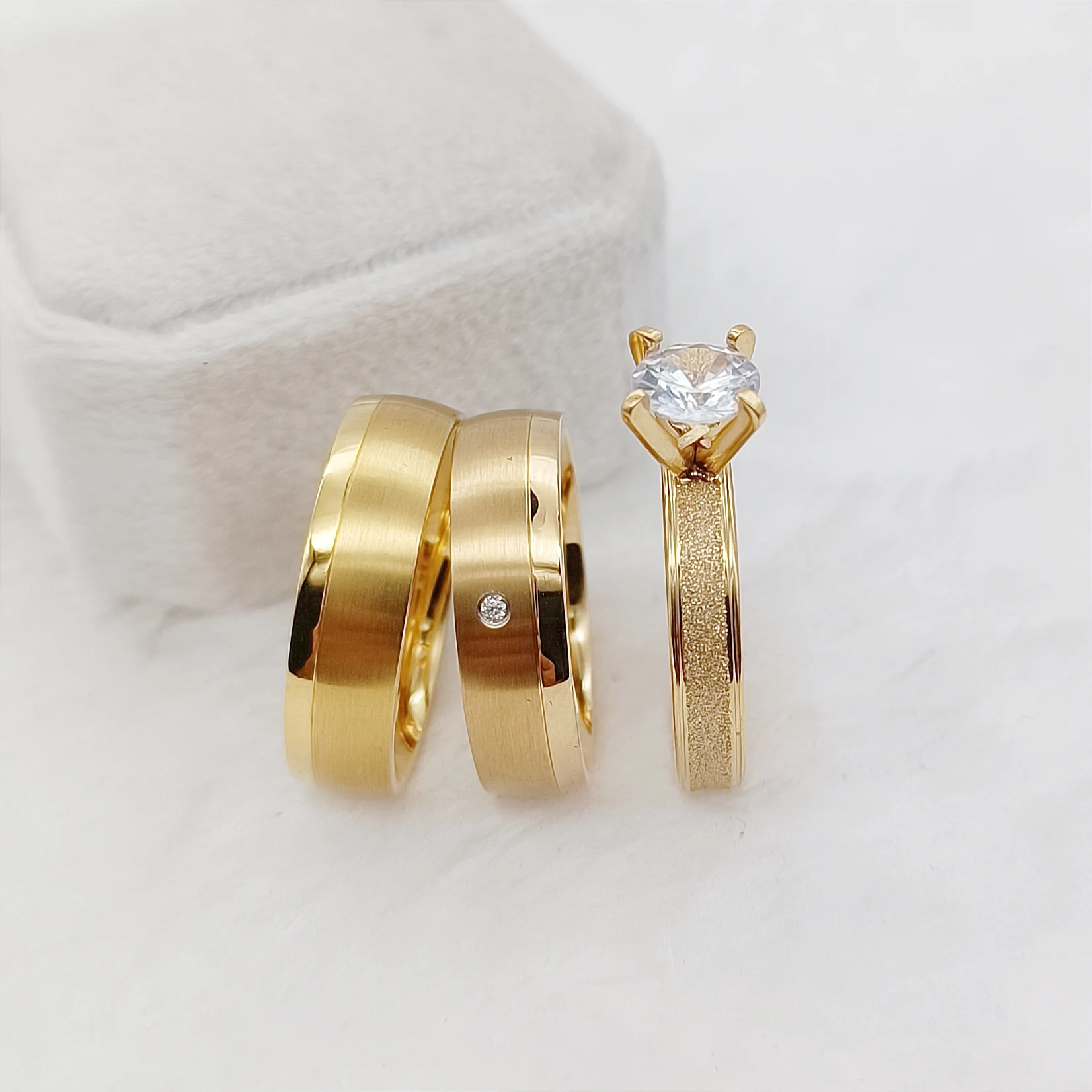 3pcs Marriage Wedding Engagement Rings Sets For Couples Lovers 24k Gold Plated Jewelry Ring Comfort Fit
3pcs Marriage Wedding Engagement Rings Sets For Couples Lovers 24k Gold Plated Jewelry Ring Comfort Fit