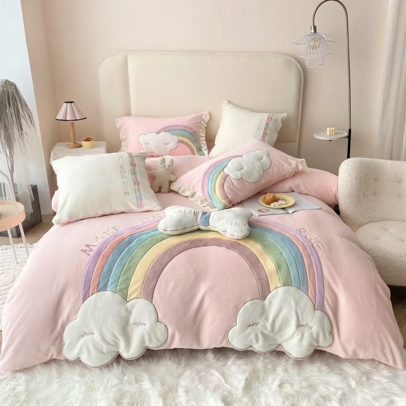 Winter Shaggy Soft Velvet Fleece Cute Cartoon Rainbow Clouds Girl Bedding Set Quilt/Duvet Cover Bedspread Bed Linen Pillowcases
Winter Shaggy Soft Velvet Fleece Cute Cartoon Rainbow Clouds Girl Bedding Set Quilt/Duvet Cover Bedspread Bed Linen Pillowcases