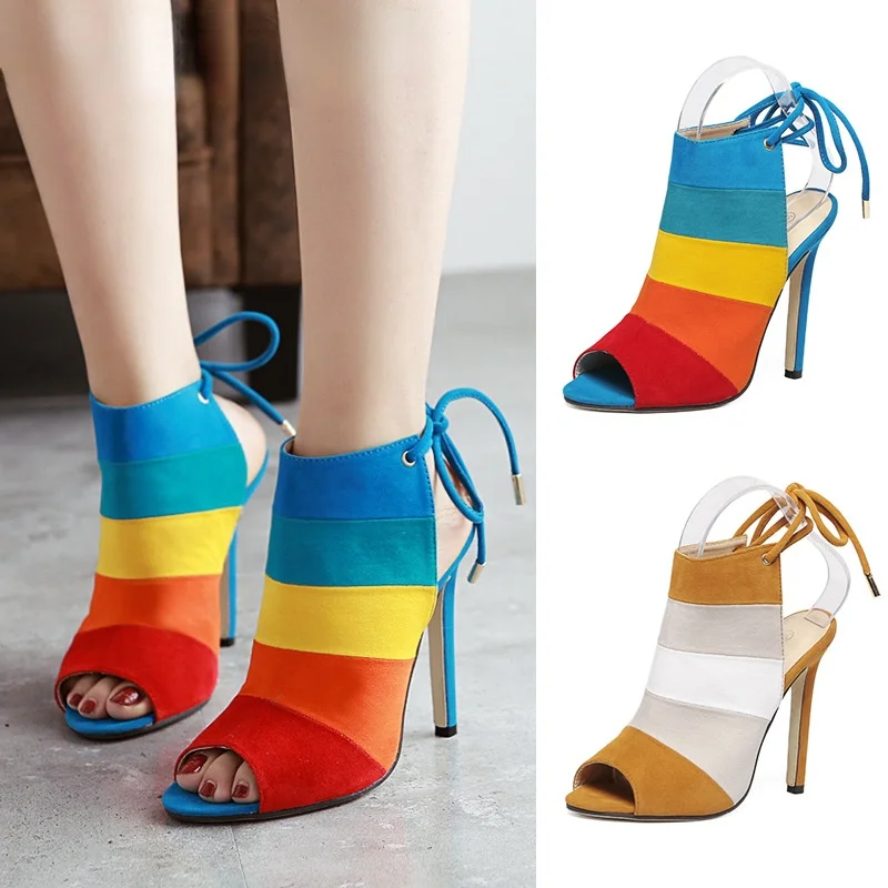 Female High Heels Women Fashion Sandals Suede Color Matching Fish Mouth Stiletto Bandage Increase Non Slip 
Female High Heels Women Fashion Sandals Suede Color Matching Fish Mouth Stiletto Bandage Increase Non Slip