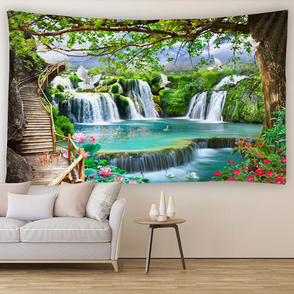 

Waterfall Forest View Wall Hanging Tapestry Art Deco Blanket Curtain Hanging Home Bedroom Living Room Decor