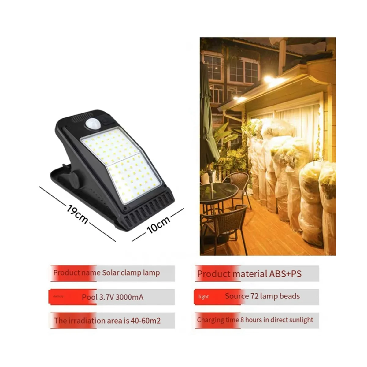 72LED Solar Clip Light IP65 Waterproof Human Body Sensor Wall Lamp Garden Lights for Outdoor Garden and Terrace Warm
72LED Solar Clip Light IP65 Waterproof Human Body Sensor Wall Lamp Garden Lights for Outdoor Garden and Terrace Warm