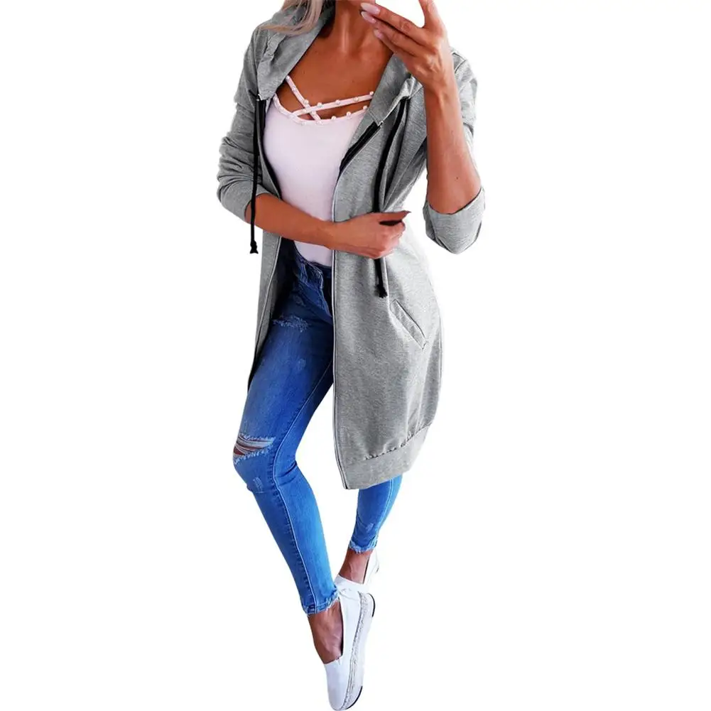 Женская Повседневная Свободная куртка на молнии, однотонная теплая куртка из полиэстера с капюшоном и длинным рукавом, корейская мода 
Женская Повседневная Свободная куртка на молнии, однотонная теплая куртка из полиэстера с капюшоном и длинным рукавом, корейская мода