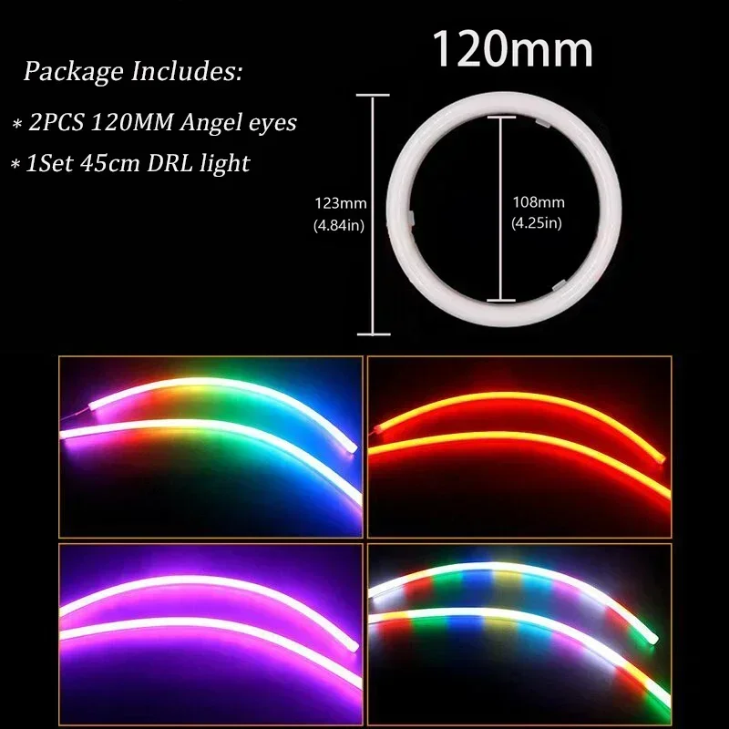 RGB с цветными вращающимися динамическими ангельскими глазами, указатели поворота, Bluetooth, беспроводное управление, светодиодная последовательная плавная полоса света
RGB с цветными вращающимися динамическими ангельскими глазами, указатели поворота, Bluetooth, беспроводное управление, светодиодная последовательная плавная полоса света