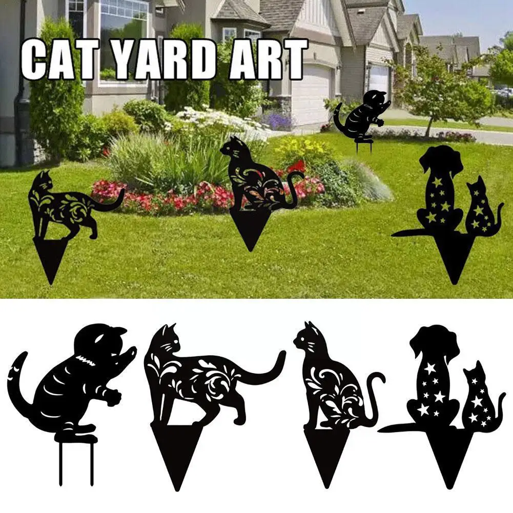 

Карточка с вставкой в виде черной кошки, акриловые садовые украшения, статуи, искусство на колышке, 6 ярдов, вставленная модель знака, силуэт, лужайка T7F8