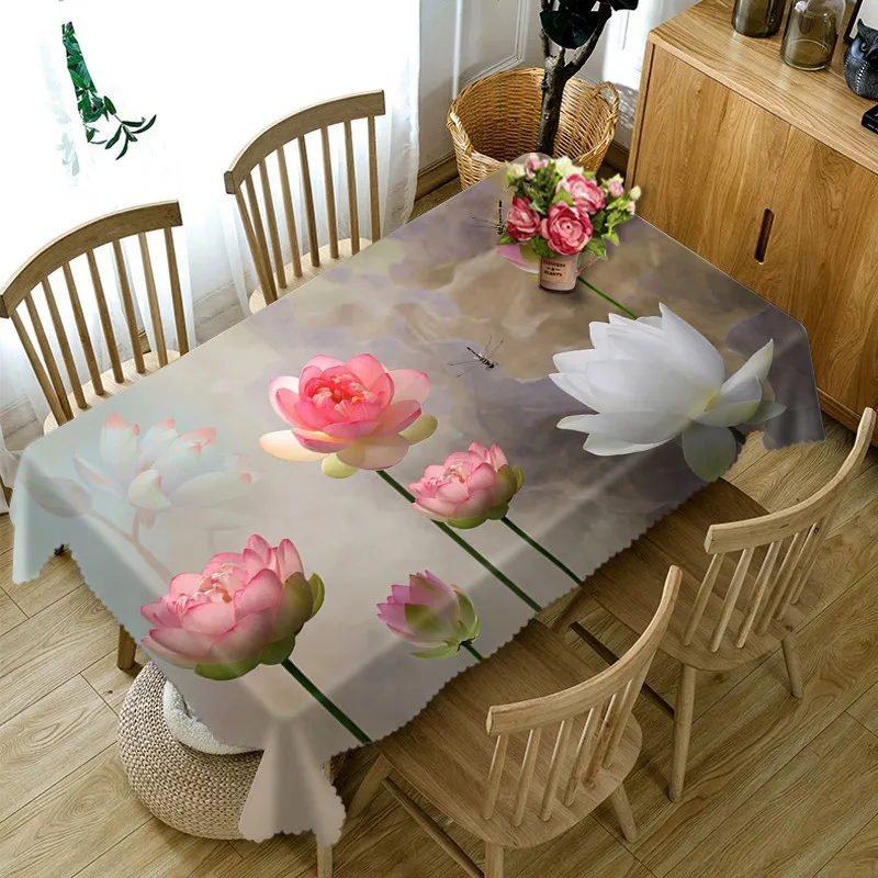 

Скатерть с рисунком лотоса, настраиваемая скатерть для стола, домашний декор, 3D Рисунок