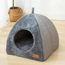 Semi-enclosed Cat Bed Non-slip Pet Kennel Gray Kitten House Indoor Sleeping Cats Cave Bed Plush Foldable Small Dogs Tent Stuff