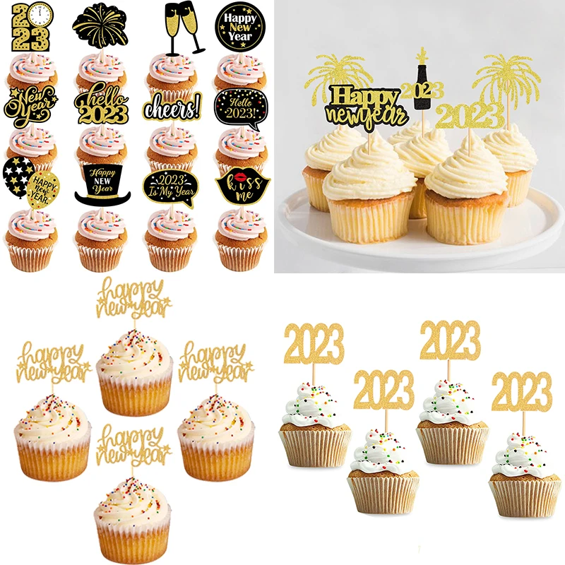 8/12pcs 2023 Happy New Year Cupcake Toppers Black Gold Glitter Cake Decoration New Year's Eve Party Decor Hello Cheers 2023
8/12pcs 2023 Happy New Year Cupcake Toppers Black Gold Glitter Cake Decoration New Year's Eve Party Decor Hello Cheers 2023