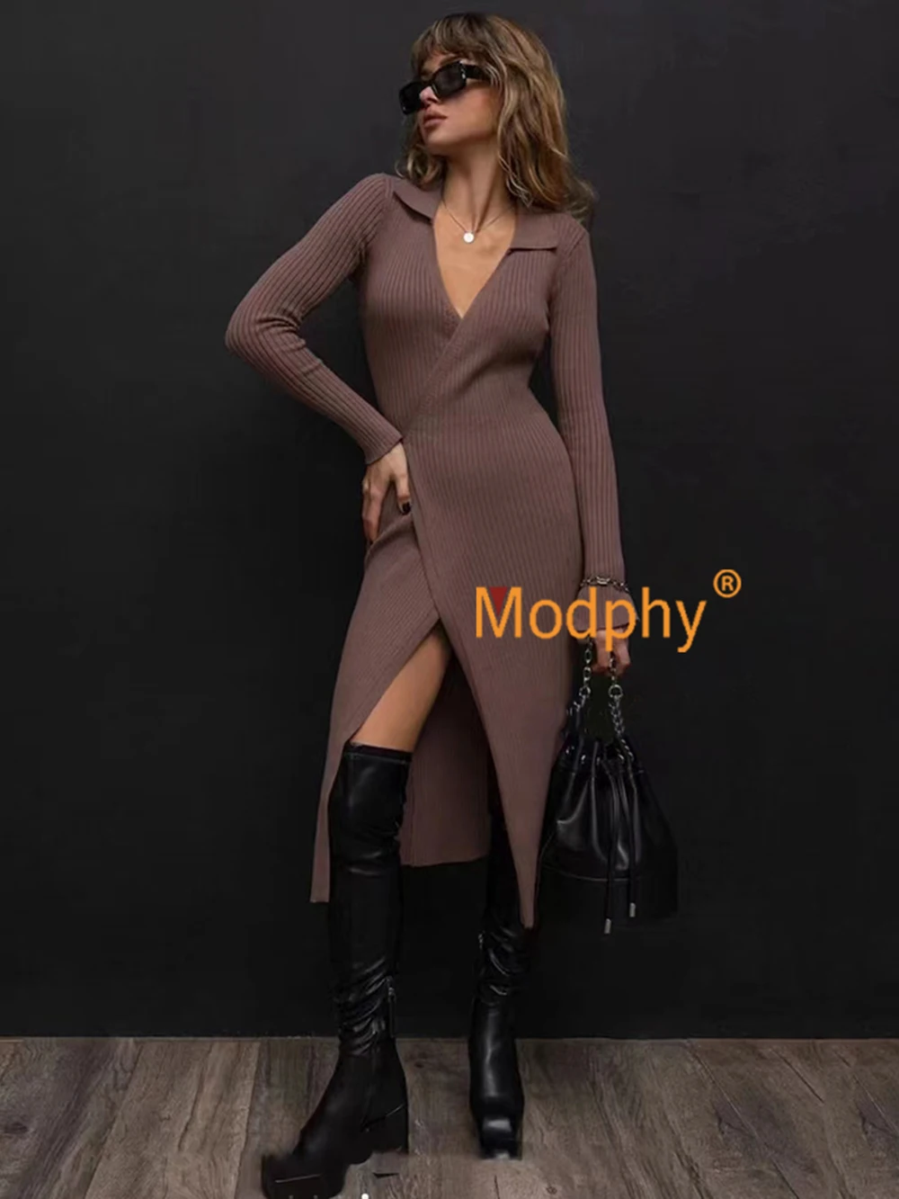 Modphy Women Korean Knitted Dress Sexy Long Sleeve V Neck Lace-Up Elastic Slim Pencil Dresses Bodycon Split Sweater Dresses Robe
Modphy Women Korean Knitted Dress Sexy Long Sleeve V Neck Lace-Up Elastic Slim Pencil Dresses Bodycon Split Sweater Dresses Robe