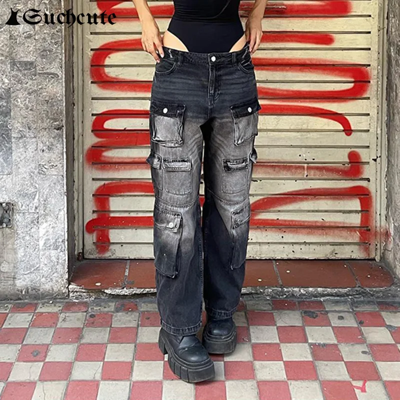 Женские джинсы в стиле сафари, с градиентом, с несколькими карманами 
Женские джинсы в стиле сафари, с градиентом, с несколькими карманами