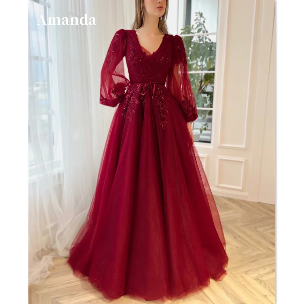 Amanda Burgundy Puffy Sleeve Evening Dresses Sequins Embroidery Prom Dress Tulle Party Dresses V-neck Robe De Soirée
Amanda Burgundy Puffy Sleeve Evening Dresses Sequins Embroidery Prom Dress Tulle Party Dresses V-neck Robe De Soirée
