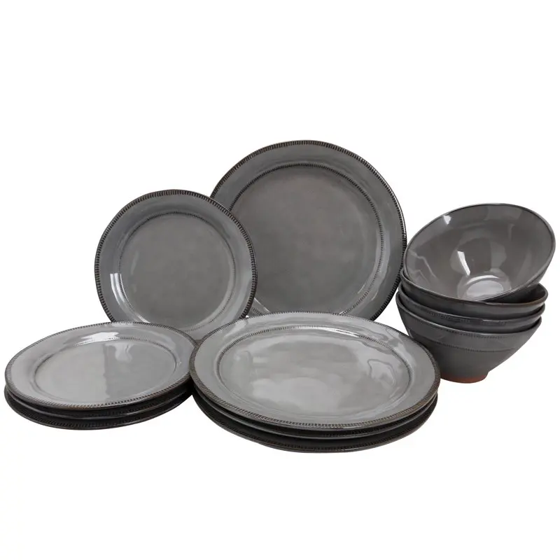 

Великолепный серый столовый сервиз Terranea из 12 предметов-включает тарелки, миски и кружки-классическая посуда для повседневного использован...