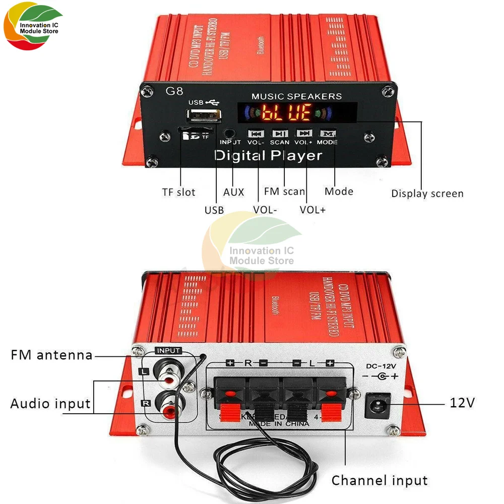 12V 200W 2CH Mini Digital Bluetooth HIFI Audio Power Amplifier Car Audio Amplificador Stereo Amplifiers FM Radio USB W/Remote
12V 200W 2CH Mini Digital Bluetooth HIFI Audio Power Amplifier Car Audio Amplificador Stereo Amplifiers FM Radio USB W/Remote