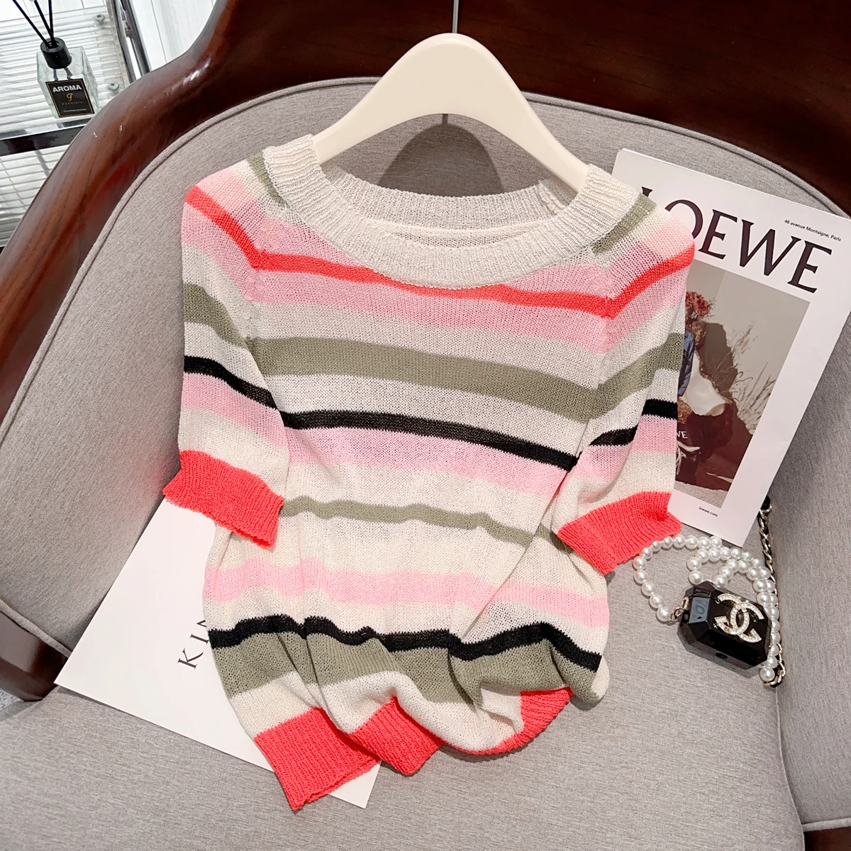 Thin Hollow Out Knitted T-Shirt Striped Short Sleeve Sweater Women Pullover Female Pull Femme 2023 Summer Korean Fashion Clothes
Thin Hollow Out Knitted T-Shirt Striped Short Sleeve Sweater Women Pullover Female Pull Femme 2023 Summer Korean Fashion Clothes