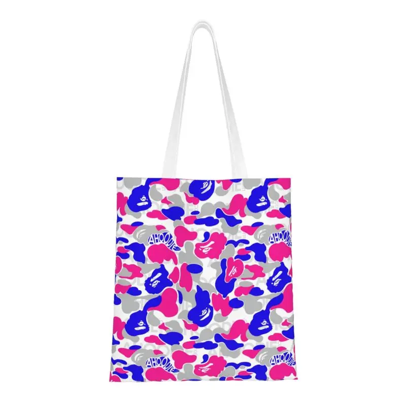 

Reusable Camouflage And Pink Shopping Bag Women Canvas Shoulder Tote Bag Washable Geometry Camo Groceries Shopper Bags