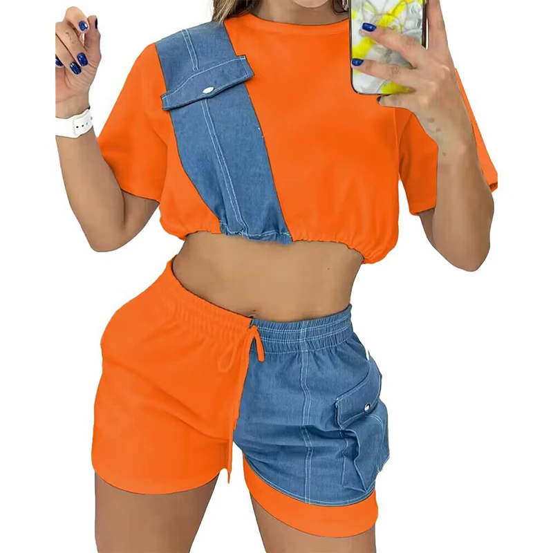 Fashion New Women Two Piece Sets Summer Solid Patchwork O-Neck Tops and Drawstring Shorts Sets Casual Loose Ladies Shorts Suits
Fashion New Women Two Piece Sets Summer Solid Patchwork O-Neck Tops and Drawstring Shorts Sets Casual Loose Ladies Shorts Suits
