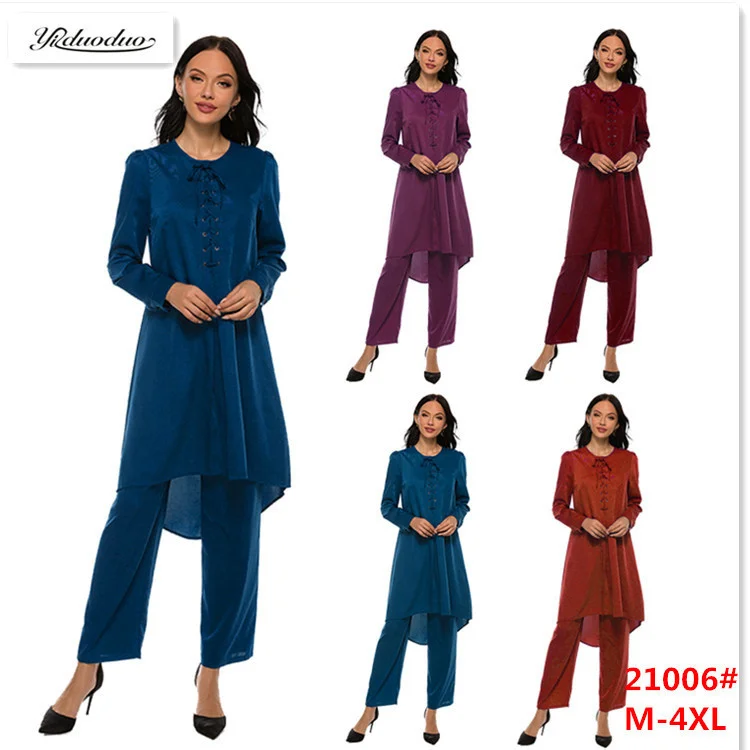Muslin Women Suit 2023 Tops Pants Sets New Muslim Lace Up Two Piece Gulban Festival Ethnic Suit Fashion Female Clothing 
Muslin Women Suit 2023 Tops Pants Sets New Muslim Lace Up Two Piece Gulban Festival Ethnic Suit Fashion Female Clothing