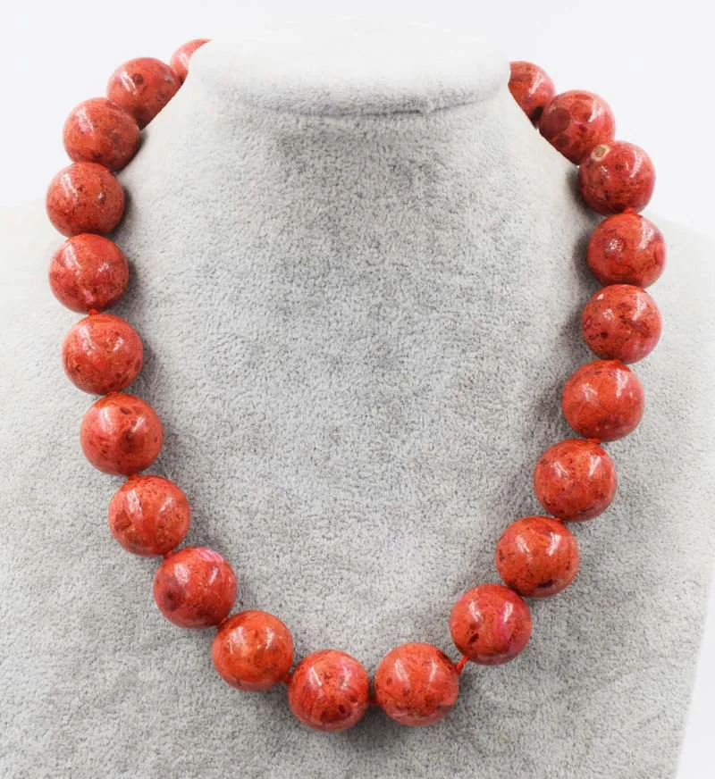 

wow! red grass coral round 14-18mm round necklace 17" nature wholesale beads