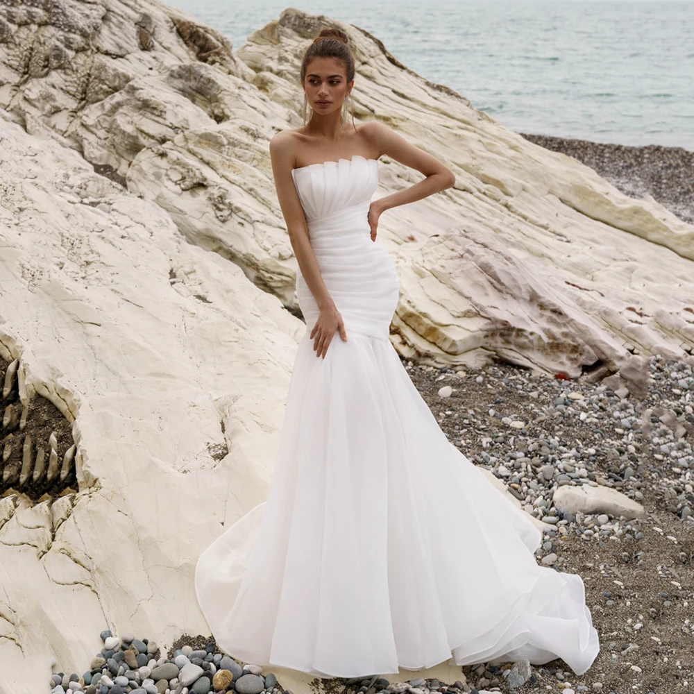 UZN Elegant Mermaid Organza Bridal Gowns Robes De Mariée Pleated Strapless Wedding Gowns Dubai Beach Wedding Dresses 2023
UZN Elegant Mermaid Organza Bridal Gowns Robes De Mariée Pleated Strapless Wedding Gowns Dubai Beach Wedding Dresses 2023