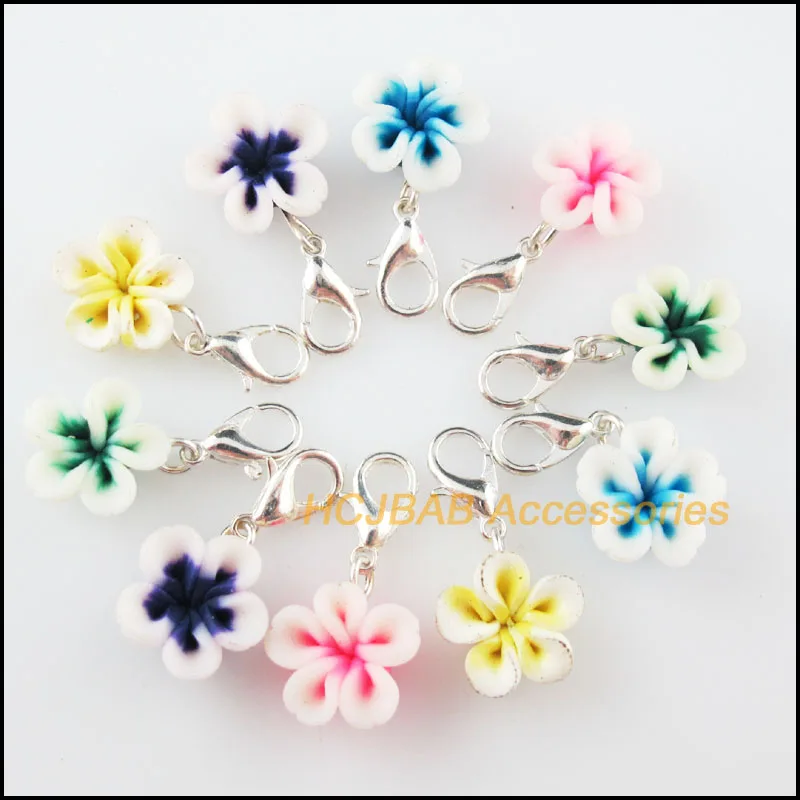 

Fashion New 20Pcs Mixed Fimo Polymer Clay Star Flower Charms Silver Plated With Clasps 12mm