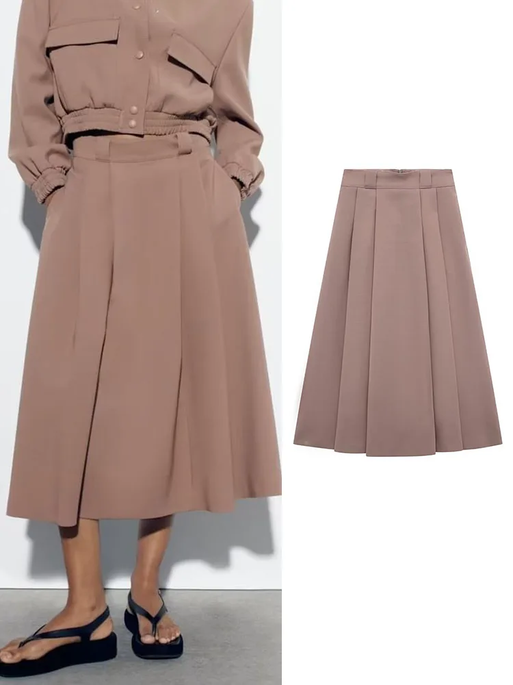 TRAF2023 Summer Women Solid Pleated Skirts High Waist A-Line Back Zipper Dress Elegant Ankle-Length High Street Casual Skirt
TRAF2023 Summer Women Solid Pleated Skirts High Waist A-Line Back Zipper Dress Elegant Ankle-Length High Street Casual Skirt