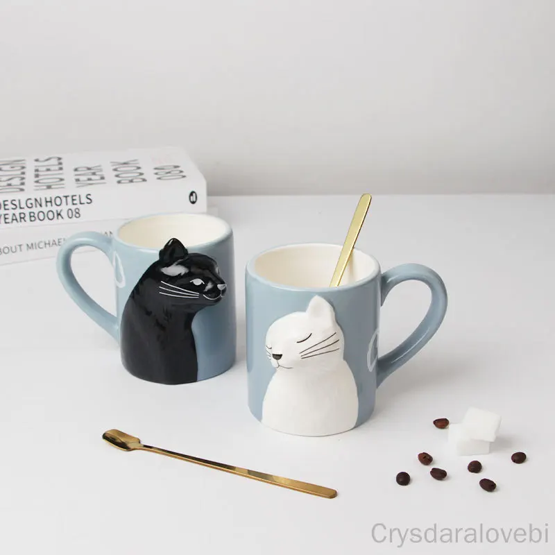

Creative Cat Mug Cartoon Three-Dimensional Large-capacity Water Cup Gift Pinching Belly Cup Couple Cup Set