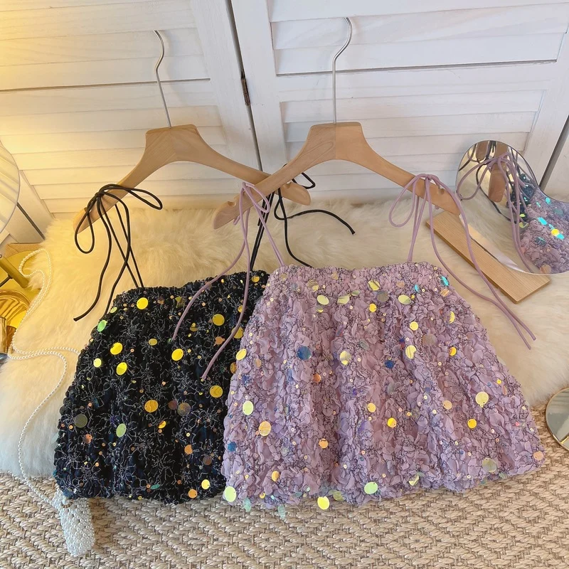 Hikigawa Chic Fashion Women Tops Summer Sexy Sequined Patchwork Pleated Loose Cropped Camisole Feminino Vintage Sweet Top Mujer
Hikigawa Chic Fashion Women Tops Summer Sexy Sequined Patchwork Pleated Loose Cropped Camisole Feminino Vintage Sweet Top Mujer