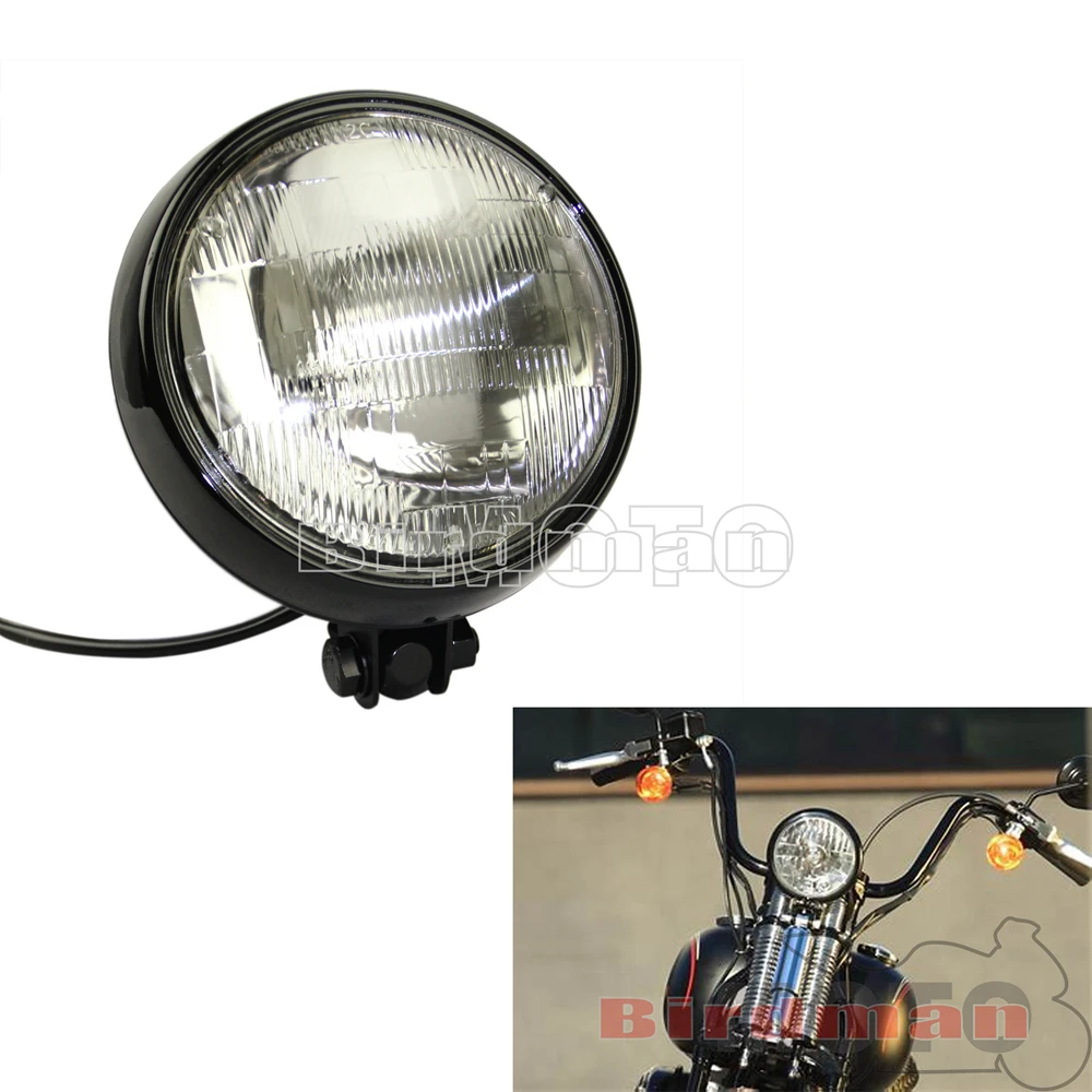 

Motorcycle Chrome Bates Style 5.75" High Low Headlight Front Headlamp Amber Lens For Harley Chopper Bobber Cafe Racer Custom