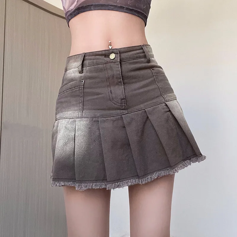 

Джинсовая плиссированная юбка Y2K в стиле Харадзюку, мини-юбка А-силуэта с высокой талией, корейская мода, Милая женская школьная юбка