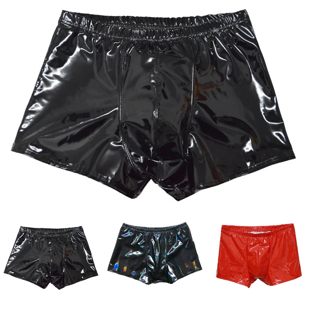 

Men Faux Leather Shorts Boxer Brief Wetlook Latex Underpants Trunks Underwear Shiny Boxers Soft Boxershorts Male Panties