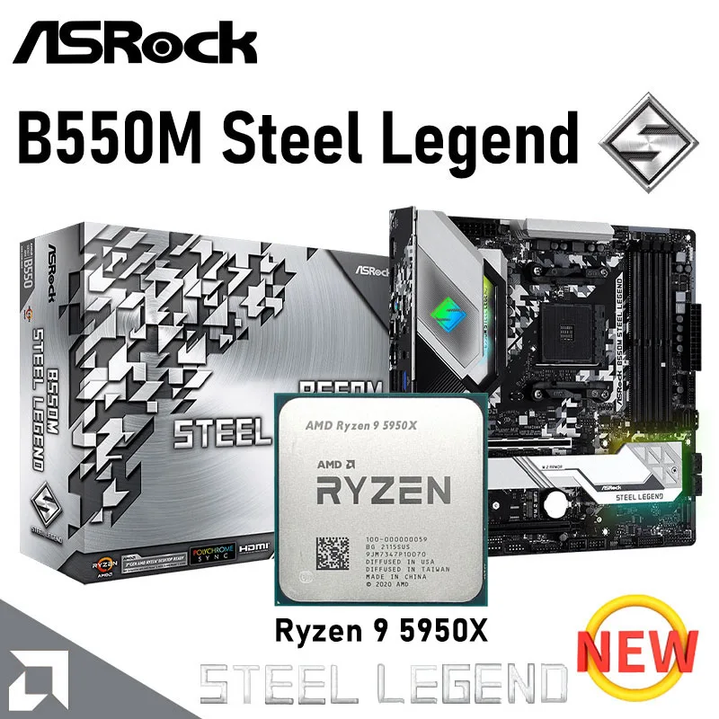 ASRock B550M Steel Legend AM4 Motherboard With R9 5950X Combo Supports DDR4 4733+ OC) AMD Socket Ryzen 3000 Mainboard Processors
ASRock B550M Steel Legend AM4 Motherboard With R9 5950X Combo Supports DDR4 4733+ OC) AMD Socket Ryzen 3000 Mainboard Processors
