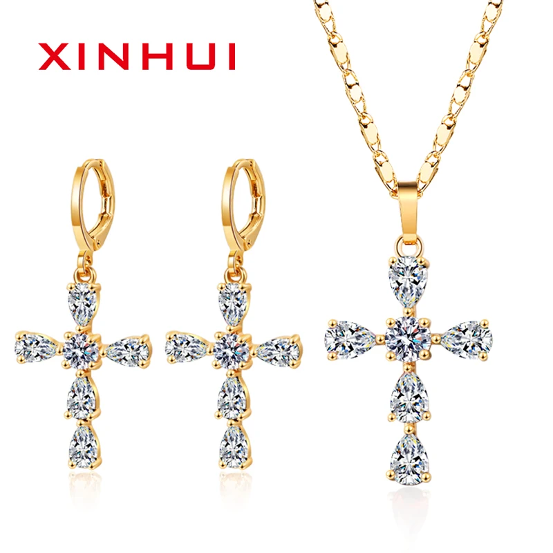 XINHUI Fashion Female Candy Cross Pendants Gold White Color Crystal Jesus Cross Earrings Pendant Necklace Jewelry For Women
XINHUI Fashion Female Candy Cross Pendants Gold White Color Crystal Jesus Cross Earrings Pendant Necklace Jewelry For Women