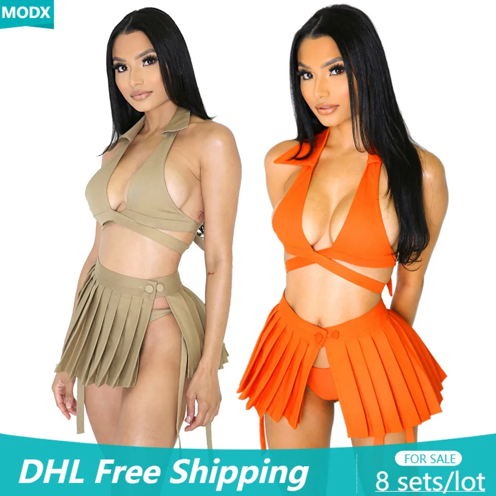 Wholesale Bikini Set for Women Summer Sexy Solid Bathing Suits Lapel Neck Pleated Skirt Briefs 3 Piece Set Lady Club Outfit 7861 
Wholesale Bikini Set for Women Summer Sexy Solid Bathing Suits Lapel Neck Pleated Skirt Briefs 3 Piece Set Lady Club Outfit 7861