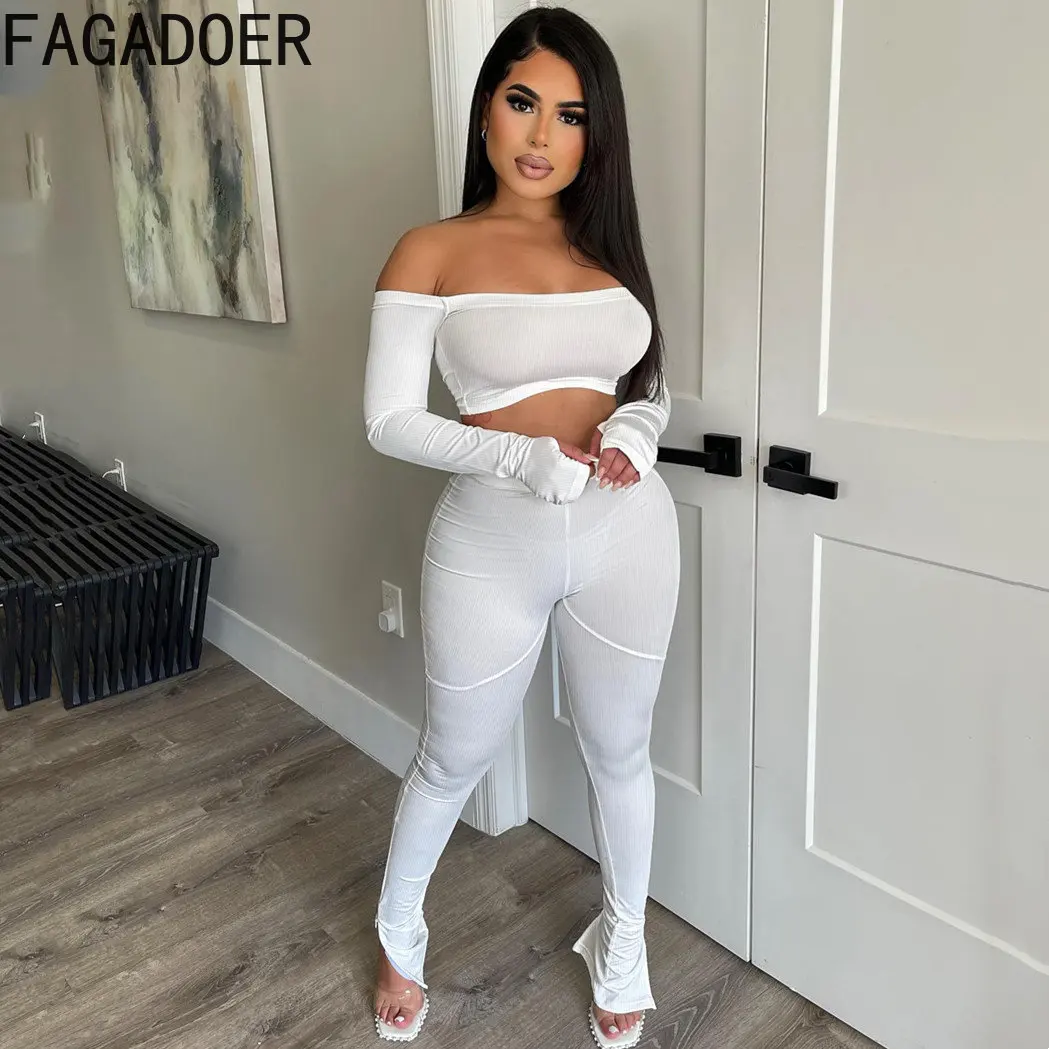 FAGADOER Off Shoulder 2 Piece Set Womens Sexy Outfits Rib Long Sleeve Crop Top Ruched Side Slit Pants Skinny Club Party Outfits
FAGADOER Off Shoulder 2 Piece Set Womens Sexy Outfits Rib Long Sleeve Crop Top Ruched Side Slit Pants Skinny Club Party Outfits