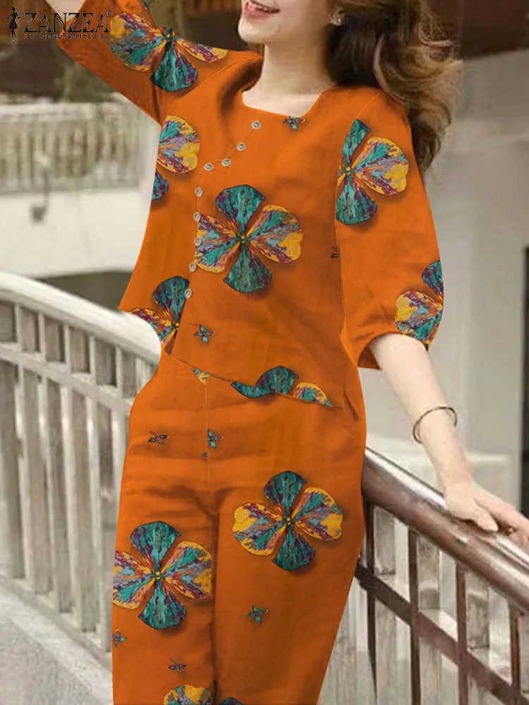 Summer Women Floral Matching Sets Bohemain Short Sleeve Blouse High Waist Pant Sets ZANZEA Casual Loose Cotton Suit Tracksuits
Summer Women Floral Matching Sets Bohemain Short Sleeve Blouse High Waist Pant Sets ZANZEA Casual Loose Cotton Suit Tracksuits