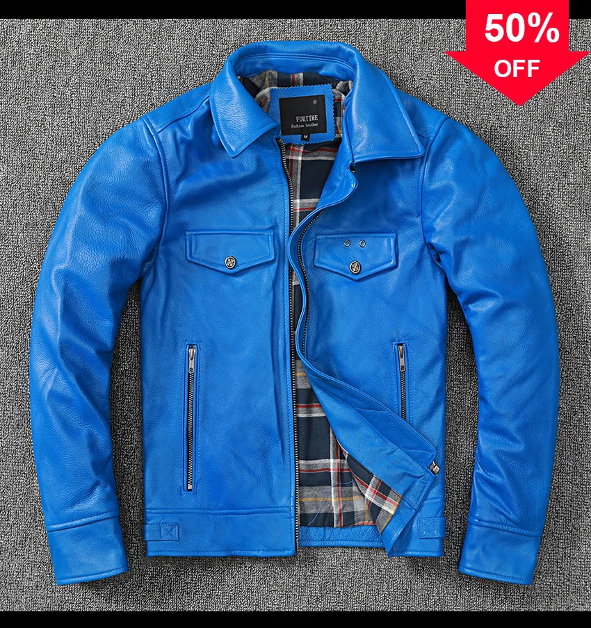 Men Leather Jacket 100% Genuine Real Cowhide Blue Male Bomber Motorcycle Biker Man's Coat Korean Version Autumn Spring Clothes
Men Leather Jacket 100% Genuine Real Cowhide Blue Male Bomber Motorcycle Biker Man's Coat Korean Version Autumn Spring Clothes