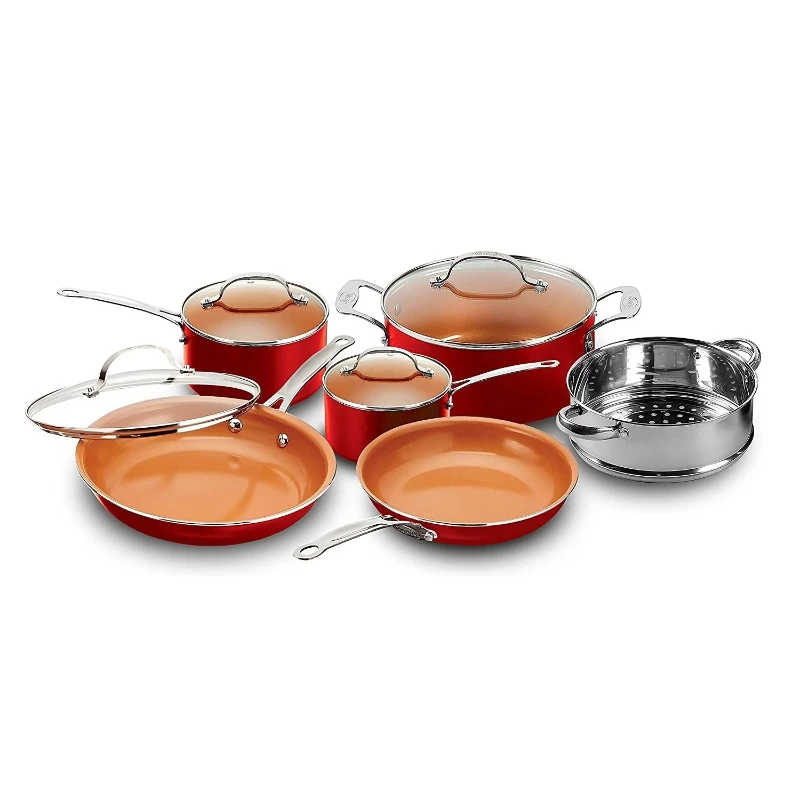 Pots and Pans Set, 10 Pieces Complete Cookware Set, Nonstick, Dishwasher Safe, Copper
Pots and Pans Set, 10 Pieces Complete Cookware Set, Nonstick, Dishwasher Safe, Copper