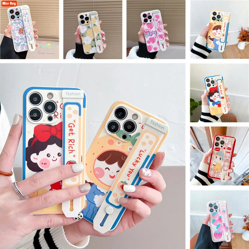 

Cute Cartoon Print Silicone Wristband Case for Huawei P60 Pro Honor 80 SE 80 Pro 80 GT Honor Play 6t Pro Shockproof Back Cover