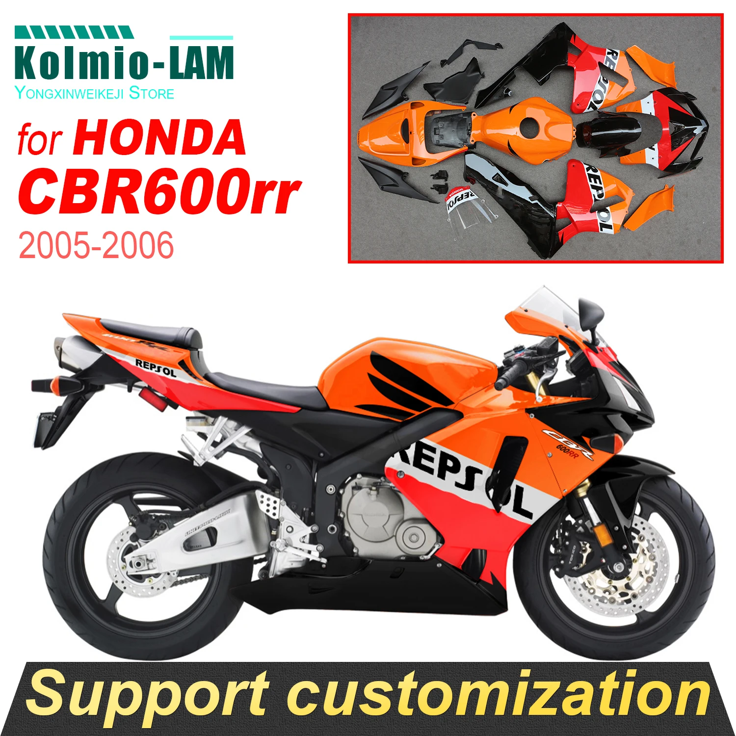 For HONDA CBR 600rr Repsol Fairing Kit CBR600rr 2005 2006 Full ABS Plastic Body Complete Injection Bodywork Panel CBR600 rr
For HONDA CBR 600rr Repsol Fairing Kit CBR600rr 2005 2006 Full ABS Plastic Body Complete Injection Bodywork Panel CBR600 rr