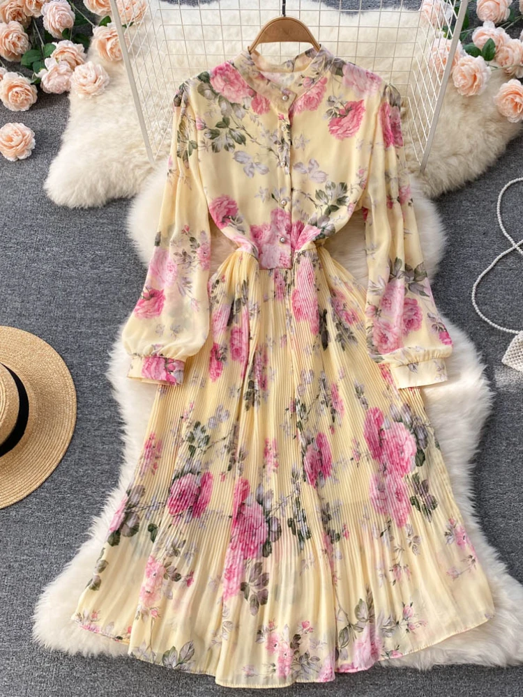 Women's Spring Autumn Floral Print Pleated Midi Dress Fashion Elegant A-Line Casual Vestidos With Belt Femme Outerwear Clothings
Women's Spring Autumn Floral Print Pleated Midi Dress Fashion Elegant A-Line Casual Vestidos With Belt Femme Outerwear Clothings