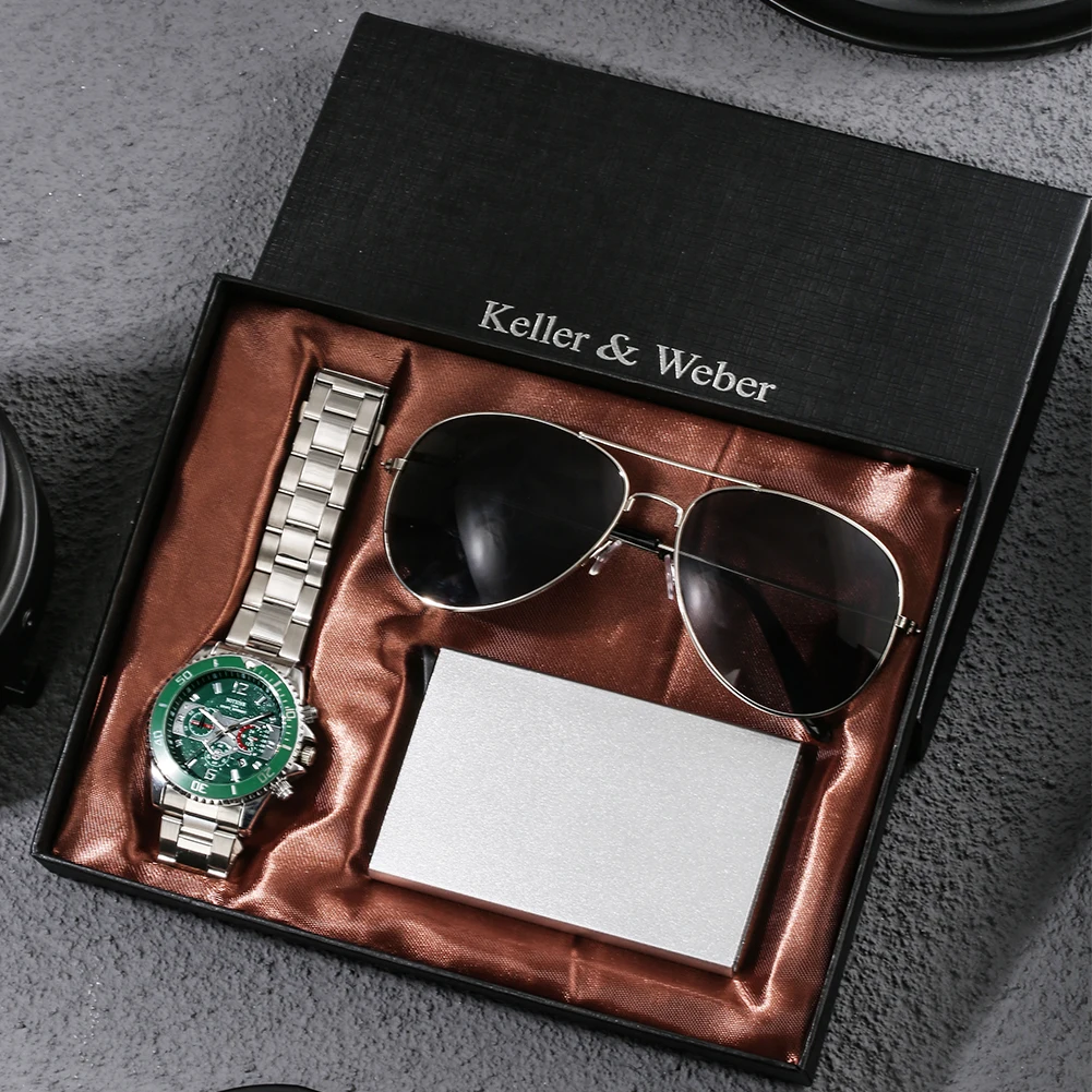 Business Watch Men Watch Quartz Watch Silver Steel Band Watch Sunglasses Automatic Card Box Gift Set 3-Piece Set Fashion Senior
Business Watch Men Watch Quartz Watch Silver Steel Band Watch Sunglasses Automatic Card Box Gift Set 3-Piece Set Fashion Senior