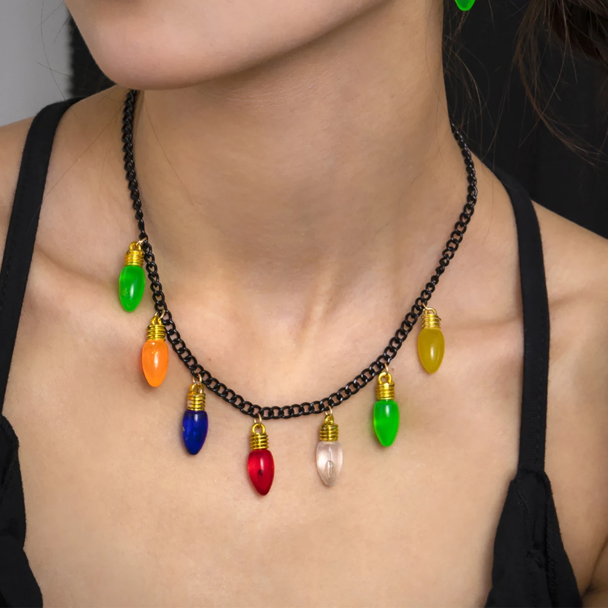 PuRui Gothic Multicolor Acrylic Bulb Model Pendant Necklace Personality Aesthetic Black Metal Necklace Halloween Cosplay Jewelry
PuRui Gothic Multicolor Acrylic Bulb Model Pendant Necklace Personality Aesthetic Black Metal Necklace Halloween Cosplay Jewelry