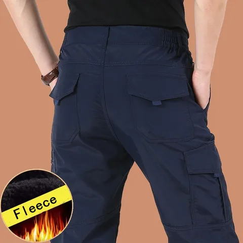 Мужские зимние плотные теплые брюки-карго, повседневные флисовые штаны, уличные водонепроницаемые длинные брюки, мешковатые джоггеры, рабочие брюки-карго 4XL для мужчин