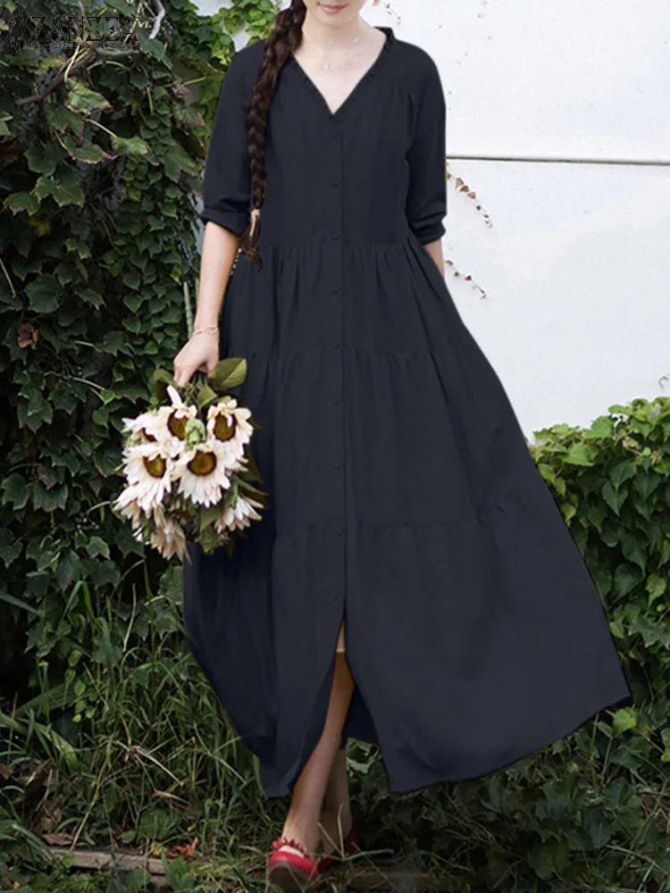 ZANZEA V Neck Long Sleeve Loose Maxi Vestidos Women Vintage Ruffles Dress Autumn Casual Solid Holiday Sundress Kaftan Oversize
ZANZEA V Neck Long Sleeve Loose Maxi Vestidos Women Vintage Ruffles Dress Autumn Casual Solid Holiday Sundress Kaftan Oversize