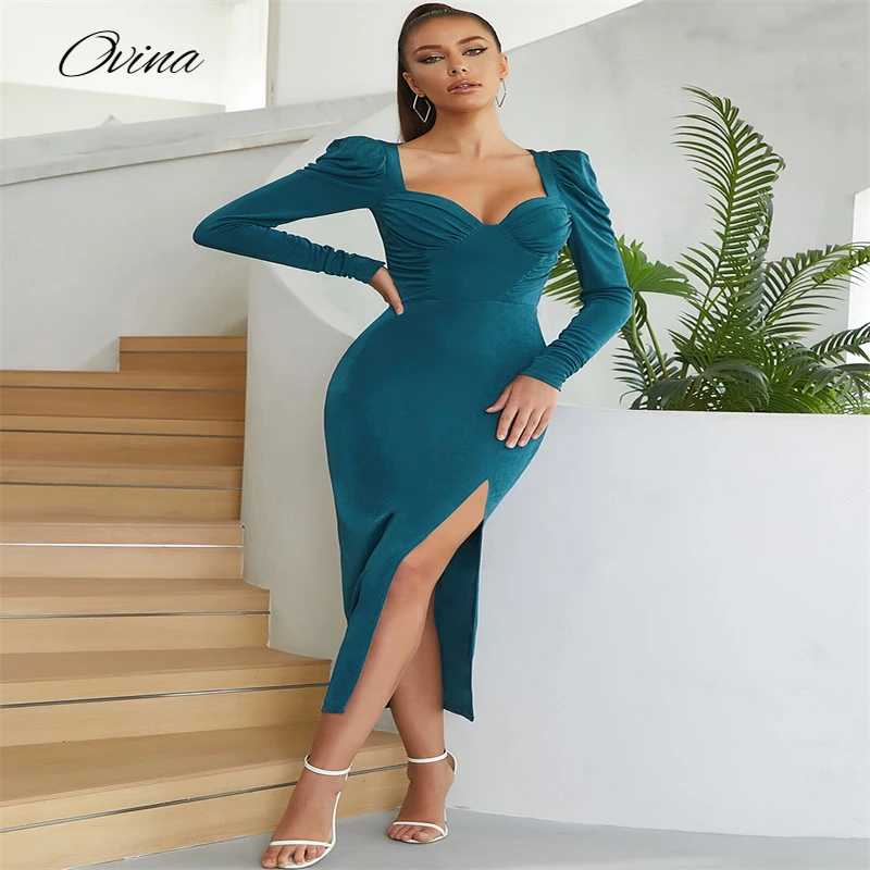 Autumn And Winter 2022 New Women's Square Neck Long Sleeve Lntimate Tight Sexy High Vents Grey Blue Party Evening Dress
Autumn And Winter 2022 New Women's Square Neck Long Sleeve Lntimate Tight Sexy High Vents Grey Blue Party Evening Dress