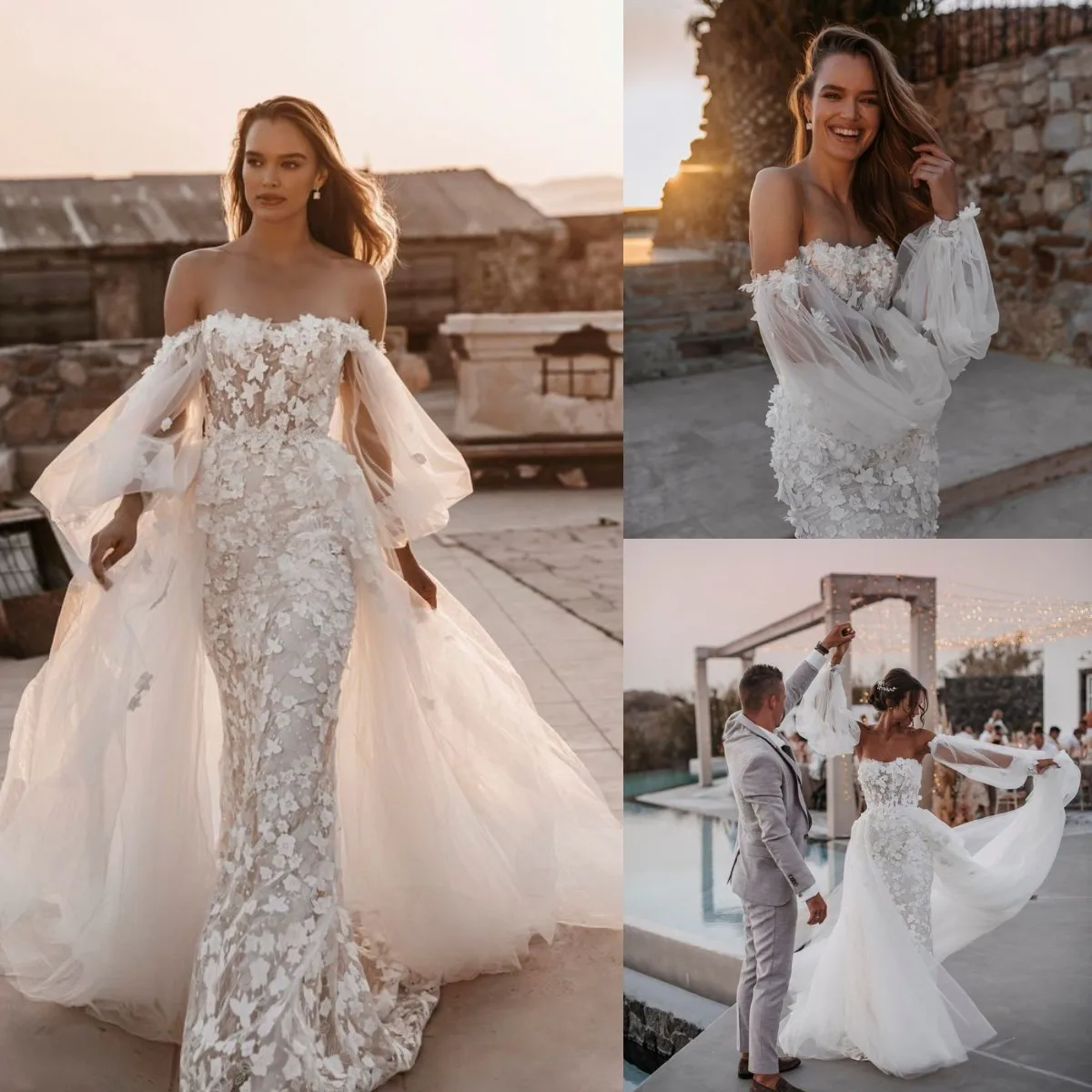 Gorgeous Mermaid Wedding Dress Lace Appliques Pearls Beaded Detachable Sleeves Bridal Gown Boho Beach Backless Vestidos De Noiva
Gorgeous Mermaid Wedding Dress Lace Appliques Pearls Beaded Detachable Sleeves Bridal Gown Boho Beach Backless Vestidos De Noiva