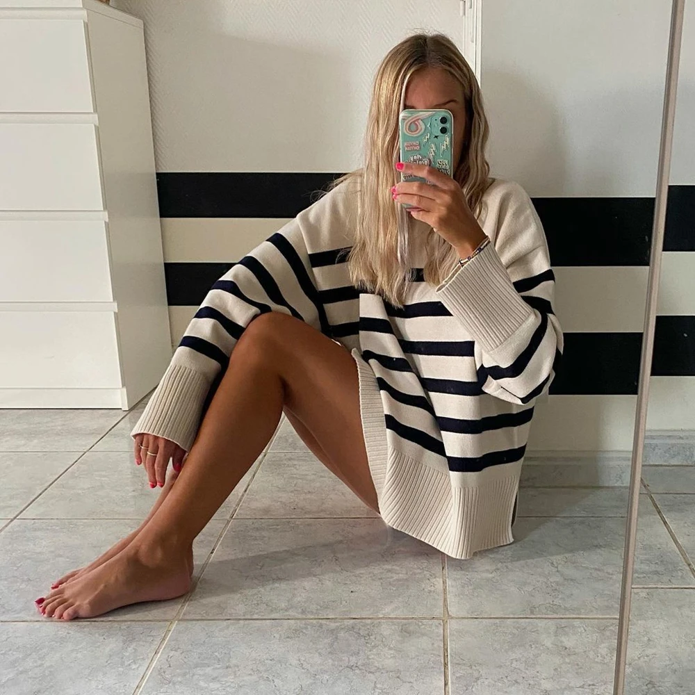 Ladies Autumn Winter Striped Knitted Loose Sweaters Women Pullover Top Long Sleeve O Neck Casual Streetwear Women Sweater Female
Ladies Autumn Winter Striped Knitted Loose Sweaters Women Pullover Top Long Sleeve O Neck Casual Streetwear Women Sweater Female