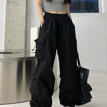 Zoki Streetwear Hip Hop Cargo Pants Women Fashion Pockets Oversize Loose Trousers Summer Bf Korean High Waist Wide Leg Pants New