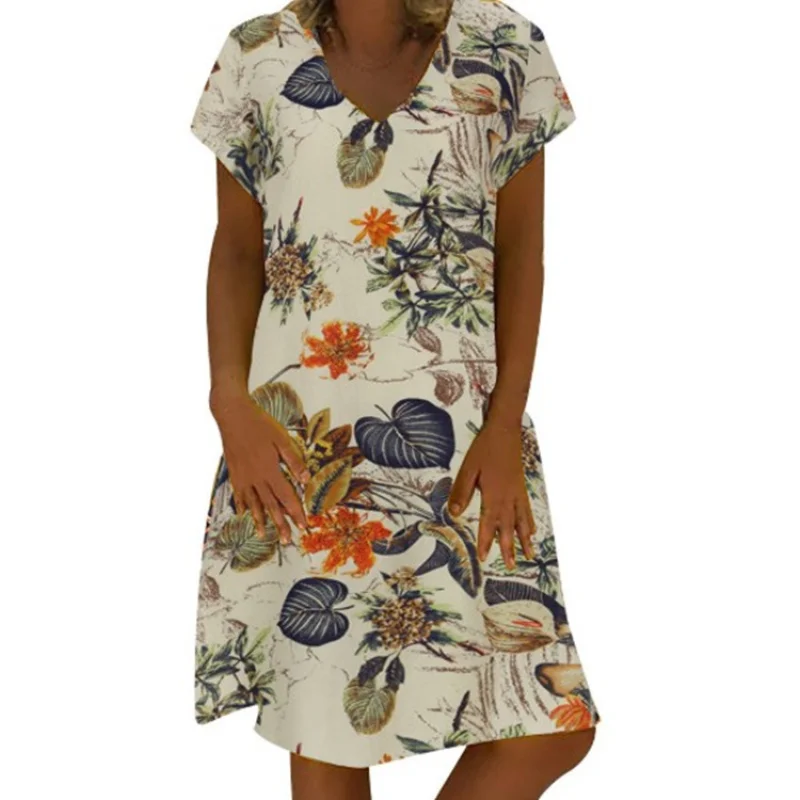 Vintage Floral Print Cotton Linen Dress Vintage Casual Short Sleeve Midi Summer Dresses Beach Chic Women Clothing Robe Femme
Vintage Floral Print Cotton Linen Dress Vintage Casual Short Sleeve Midi Summer Dresses Beach Chic Women Clothing Robe Femme