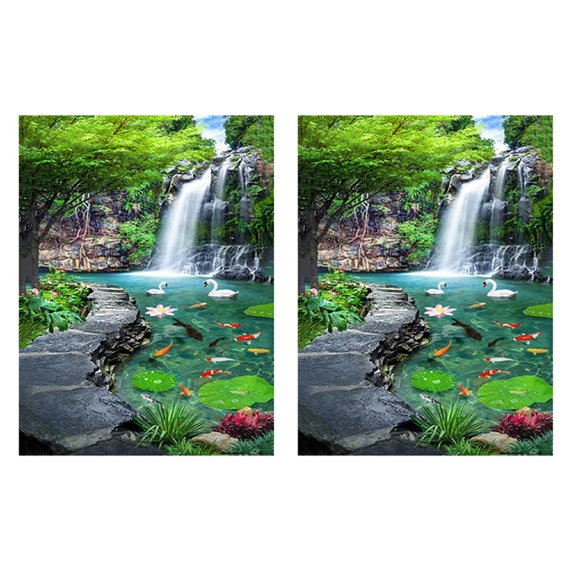 

2X 5D Diamond Painting Waterfall Scenery Fish Cross Stitch DIY Diamond Embroidery Landscape Full Rhinestones Home Decor