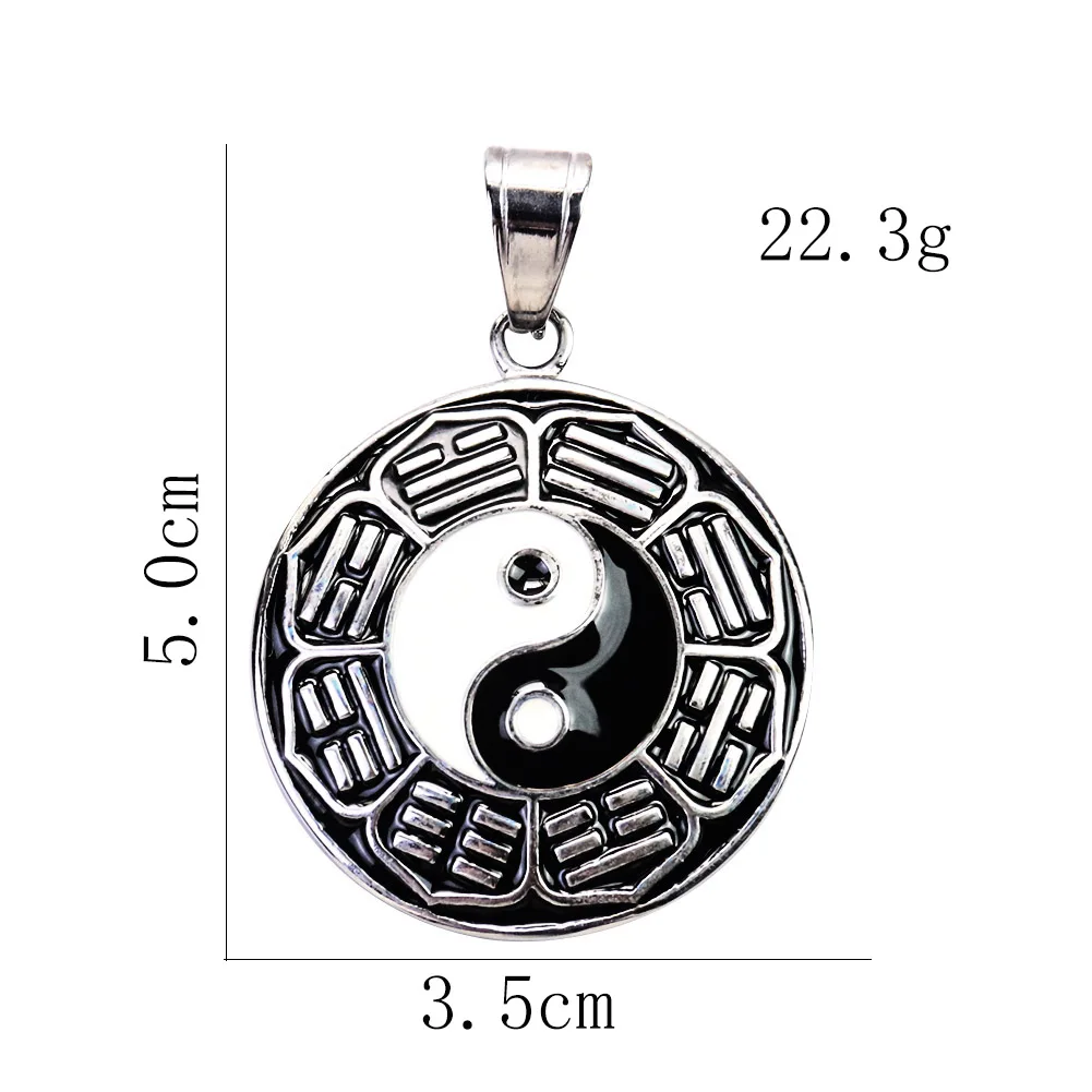 Винтажное ожерелье из нержавеющей стали Китай Taoism Yin-Yang Ba-Gua этнический амулет с
